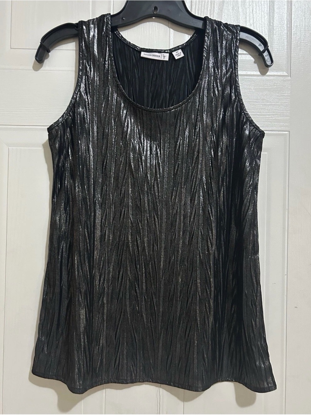 Susan Graver Black Metallic Pleated Tank